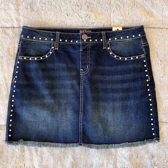 NWT Justice Denim mini skirt stud trim raw hem dark wash attached shorts 16 Plus - Picture 1 of 6